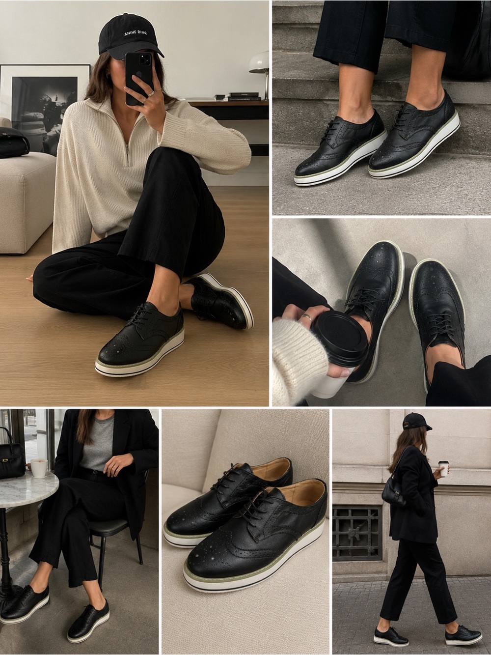 DADAWEN Wingtip Platform Oxford Shoes Womens EU 38 Black Chunky Lace Up Brogue